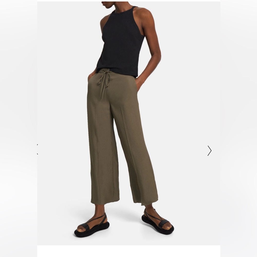 Theory wide leg crop army green pant NWT